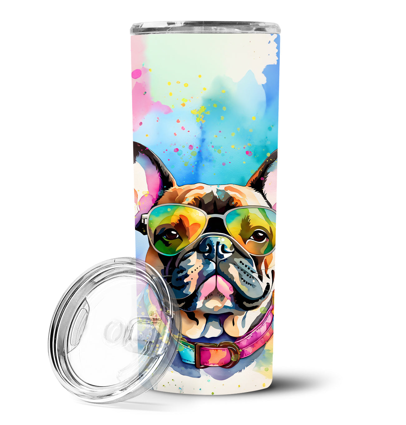 French Bulldog Hippie Dawg Stainless Steel Skinny Tumbler