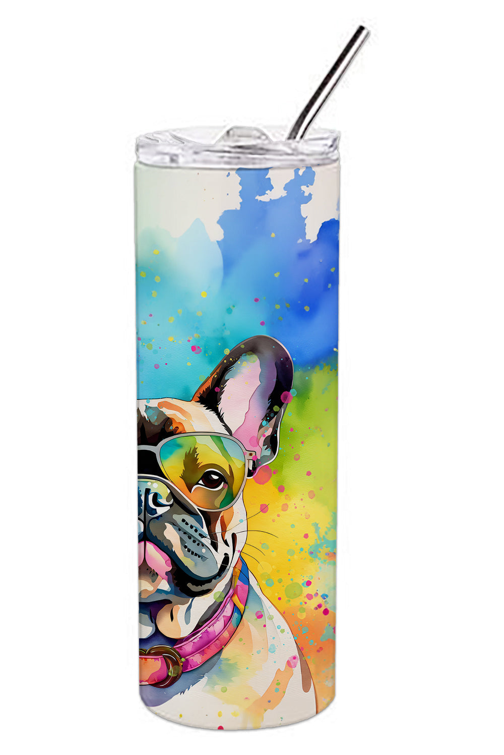 French Bulldog Hippie Dawg Stainless Steel Skinny Tumbler