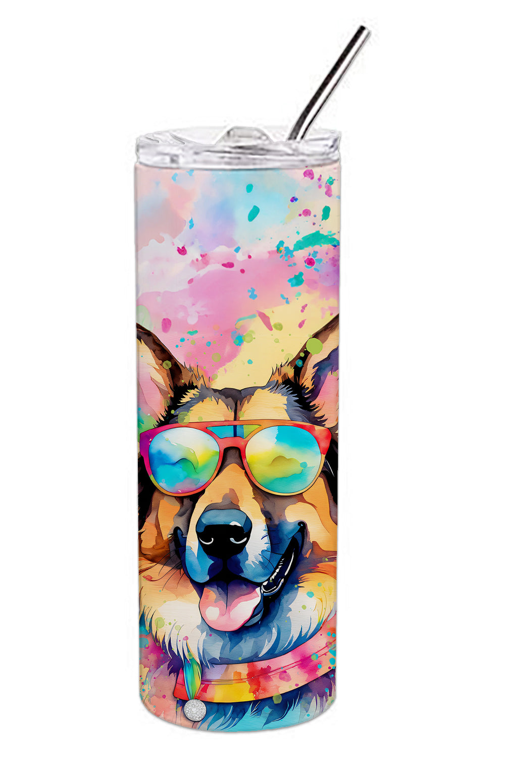 German Shepherd Hippie Dawg Stainless Steel Skinny Tumbler