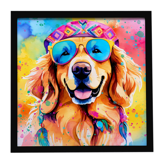 Golden Retriever Hippie Dawg Framed Metal Print