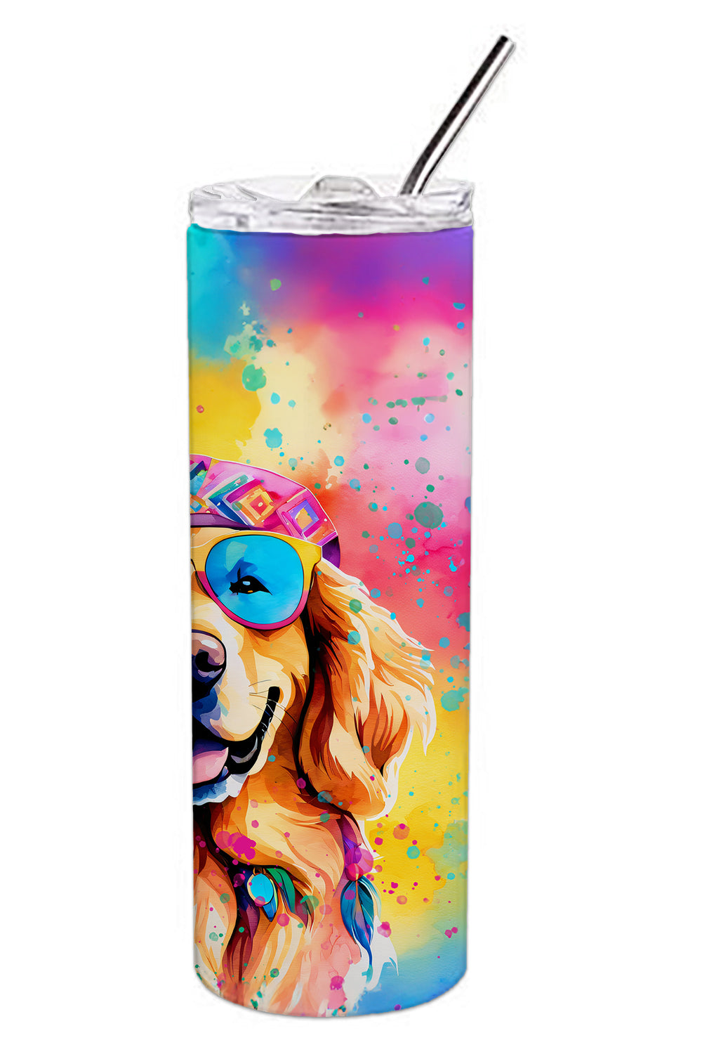 Golden Retriever Hippie Dawg Stainless Steel Skinny Tumbler
