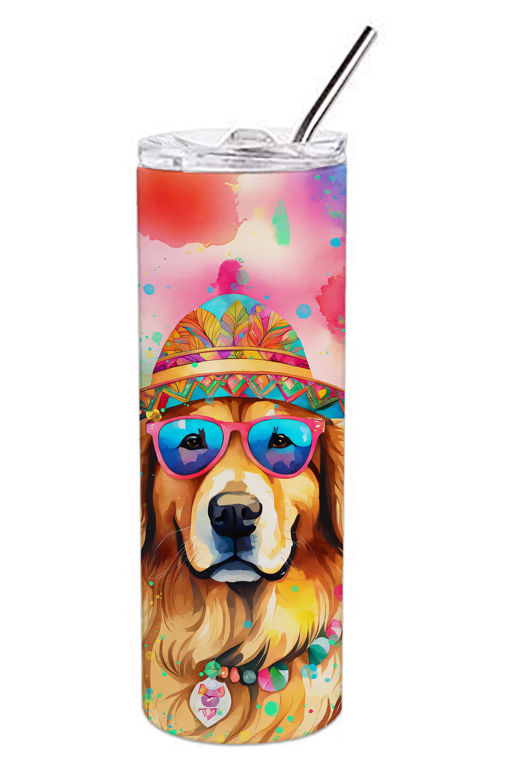 Golden Retriever Hippie Dawg Stainless Steel Skinny Tumbler