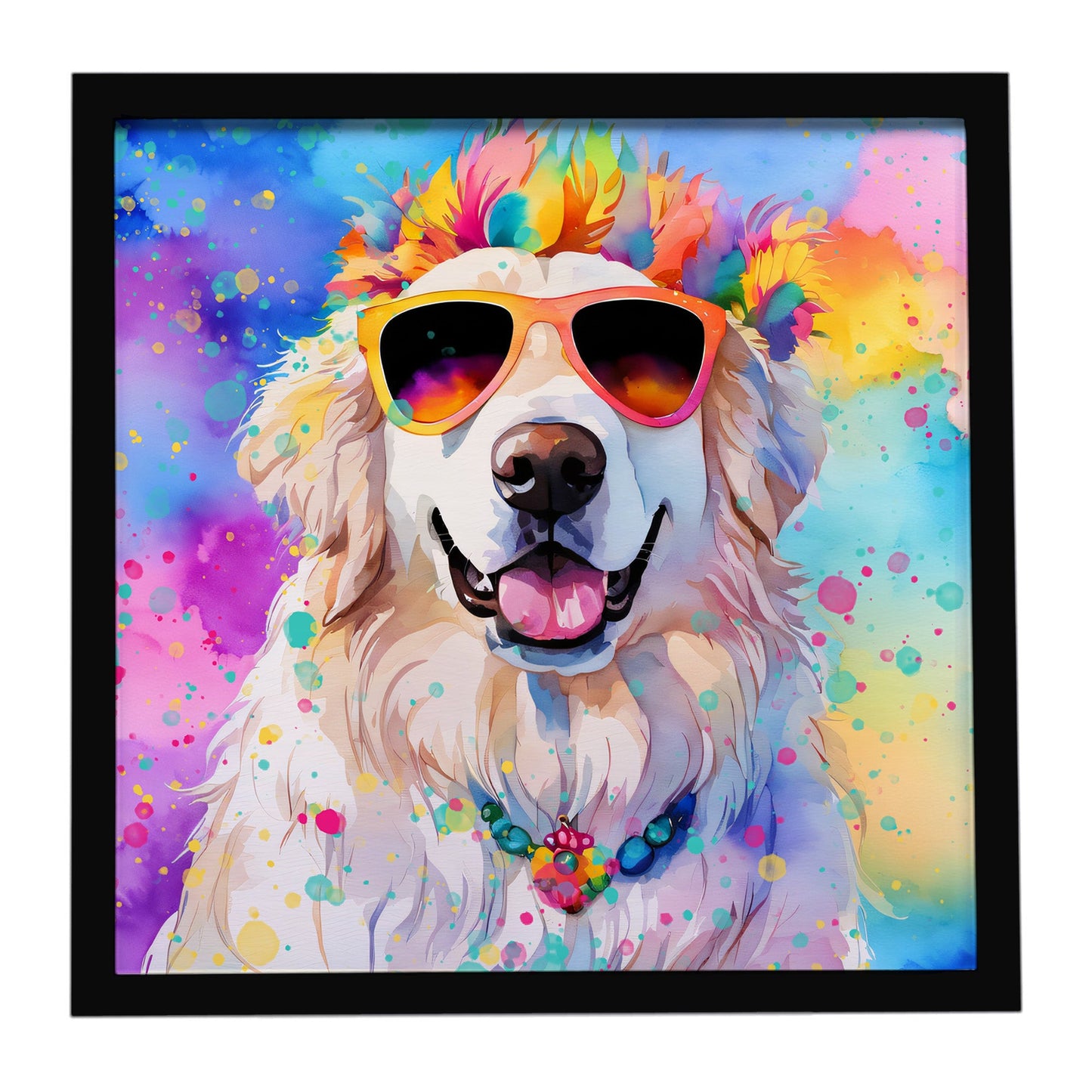 Great Pyrenees Hippie Dawg Framed Metal Print