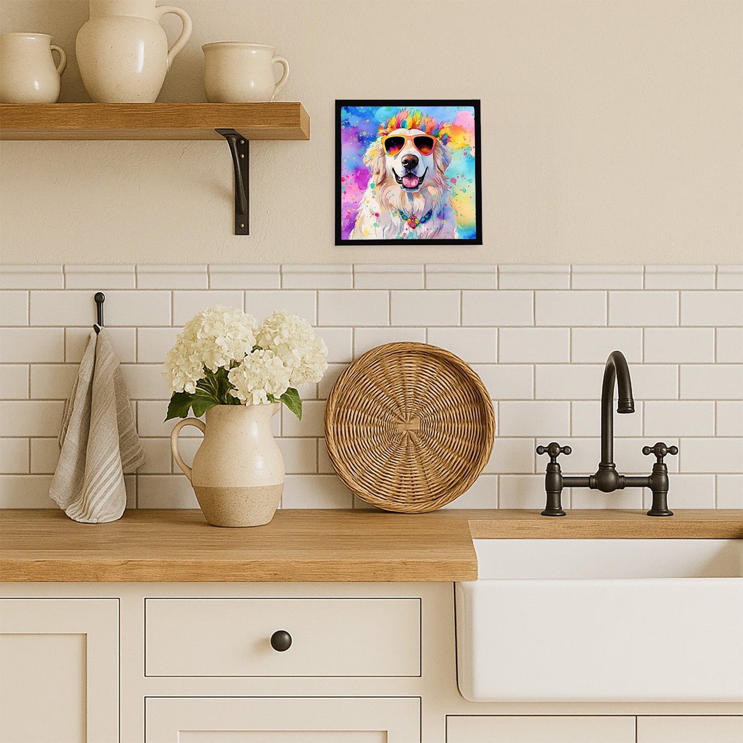 Great Pyrenees Hippie Dawg Framed Metal Print