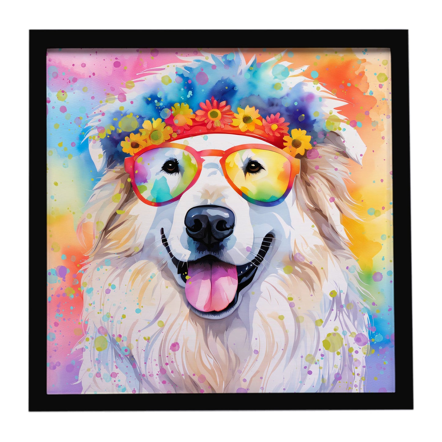 Great Pyrenees Hippie Dawg Framed Metal Print