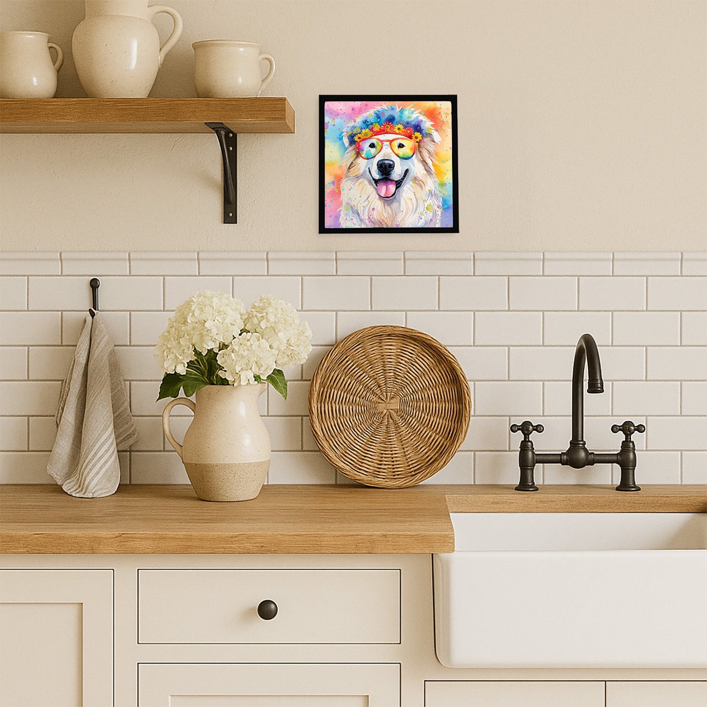 Great Pyrenees Hippie Dawg Framed Metal Print