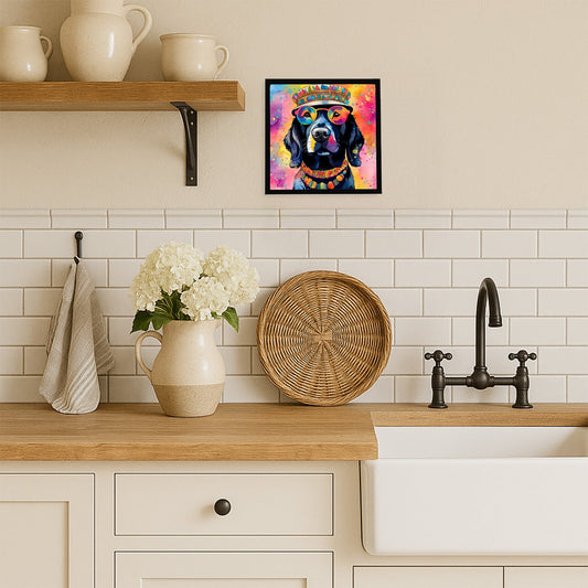 Black Labrador Hippie Dawg Framed Metal Print