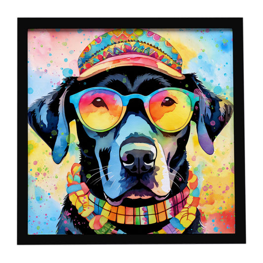 Black Labrador Hippie Dawg Framed Metal Print