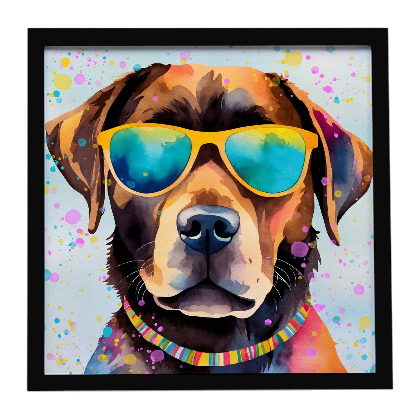 Chocolate Labrador Hippie Dawg Framed Metal Print