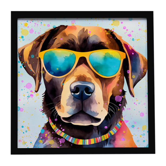 Chocolate Labrador Hippie Dawg Framed Metal Print