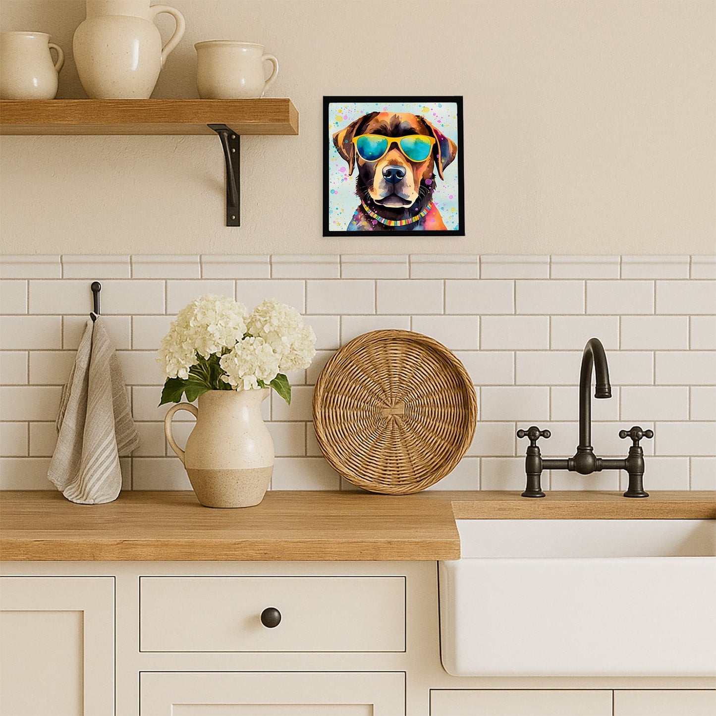 Chocolate Labrador Hippie Dawg Framed Metal Print