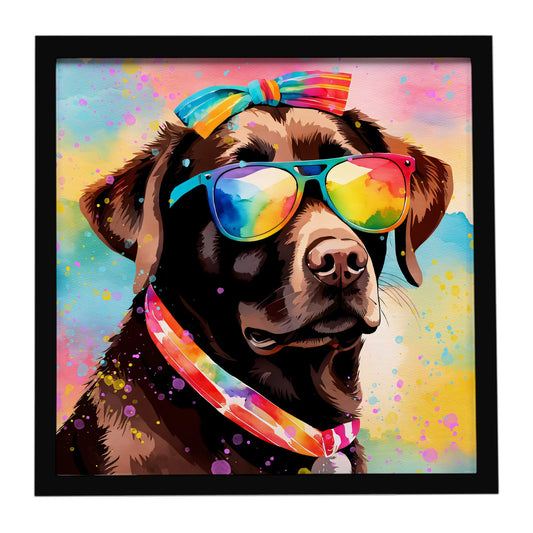 Chocolate Labrador Hippie Dawg Framed Metal Print
