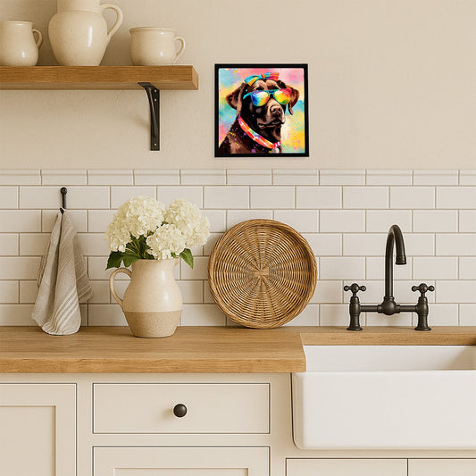Chocolate Labrador Hippie Dawg Framed Metal Print
