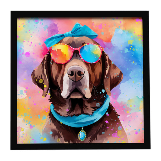 Chocolate Labrador Hippie Dawg Framed Metal Print