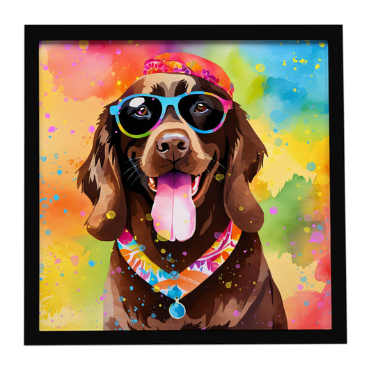 Chocolate Labrador Hippie Dawg Framed Metal Print