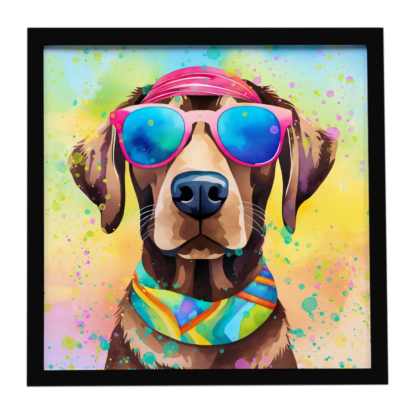 Chocolate Labrador Hippie Dawg Framed Metal Print