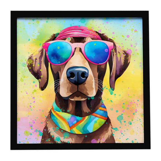 Chocolate Labrador Hippie Dawg Framed Metal Print