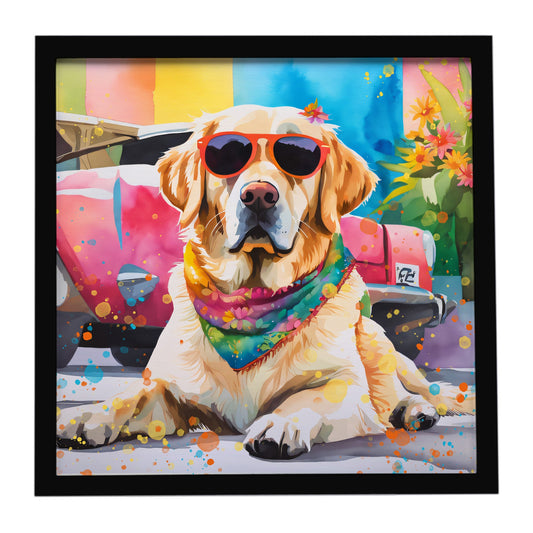 Yellow Labrador Hippie Dawg Framed Metal Print