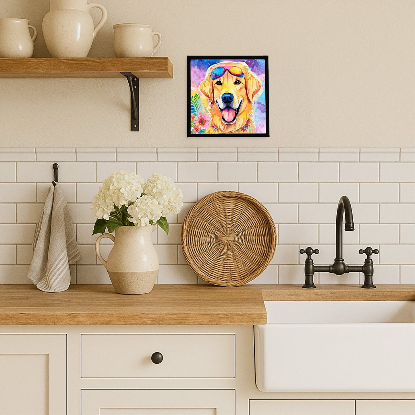 Yellow Labrador Hippie Dawg Framed Metal Print