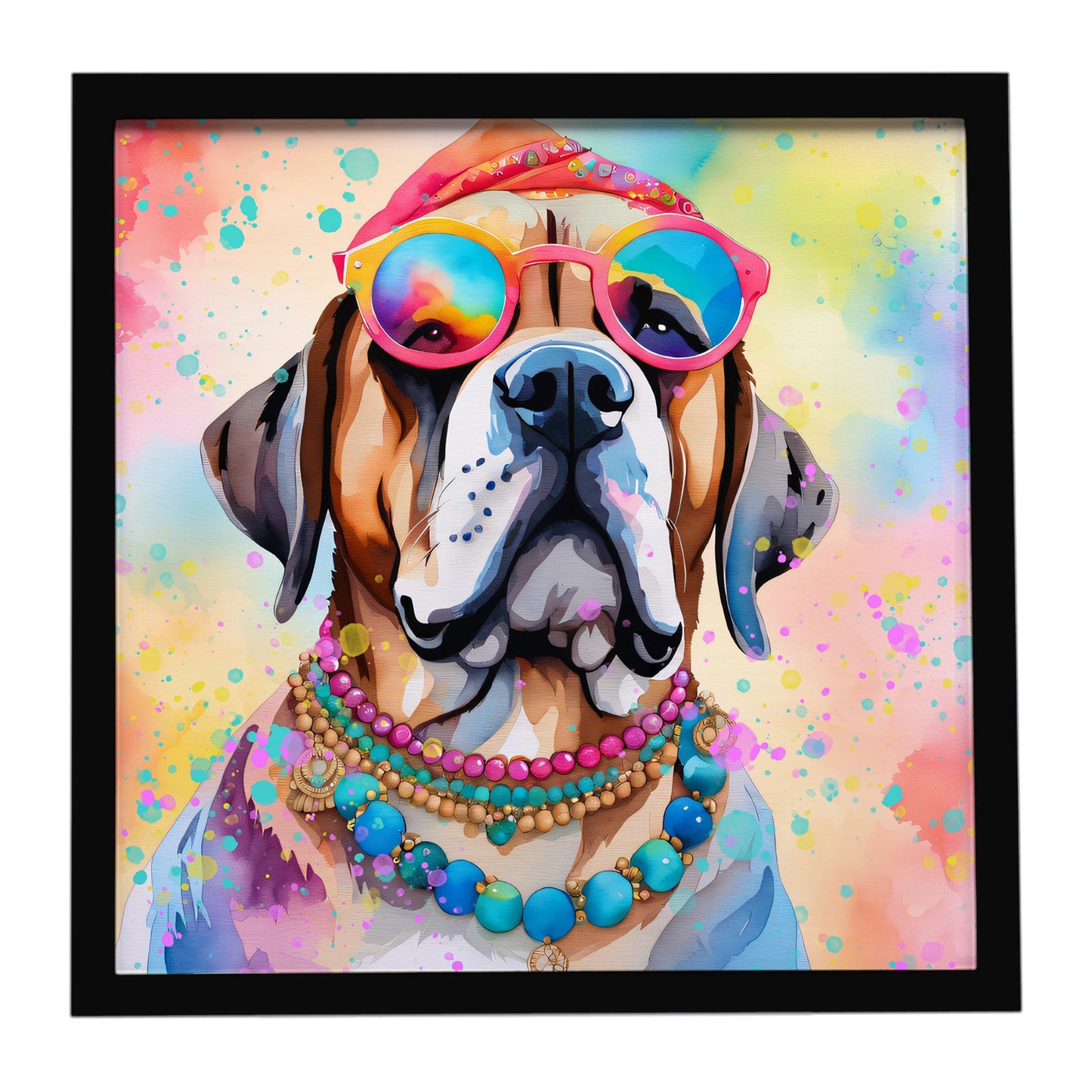 Mastiff Hippie Dawg Framed Metal Print