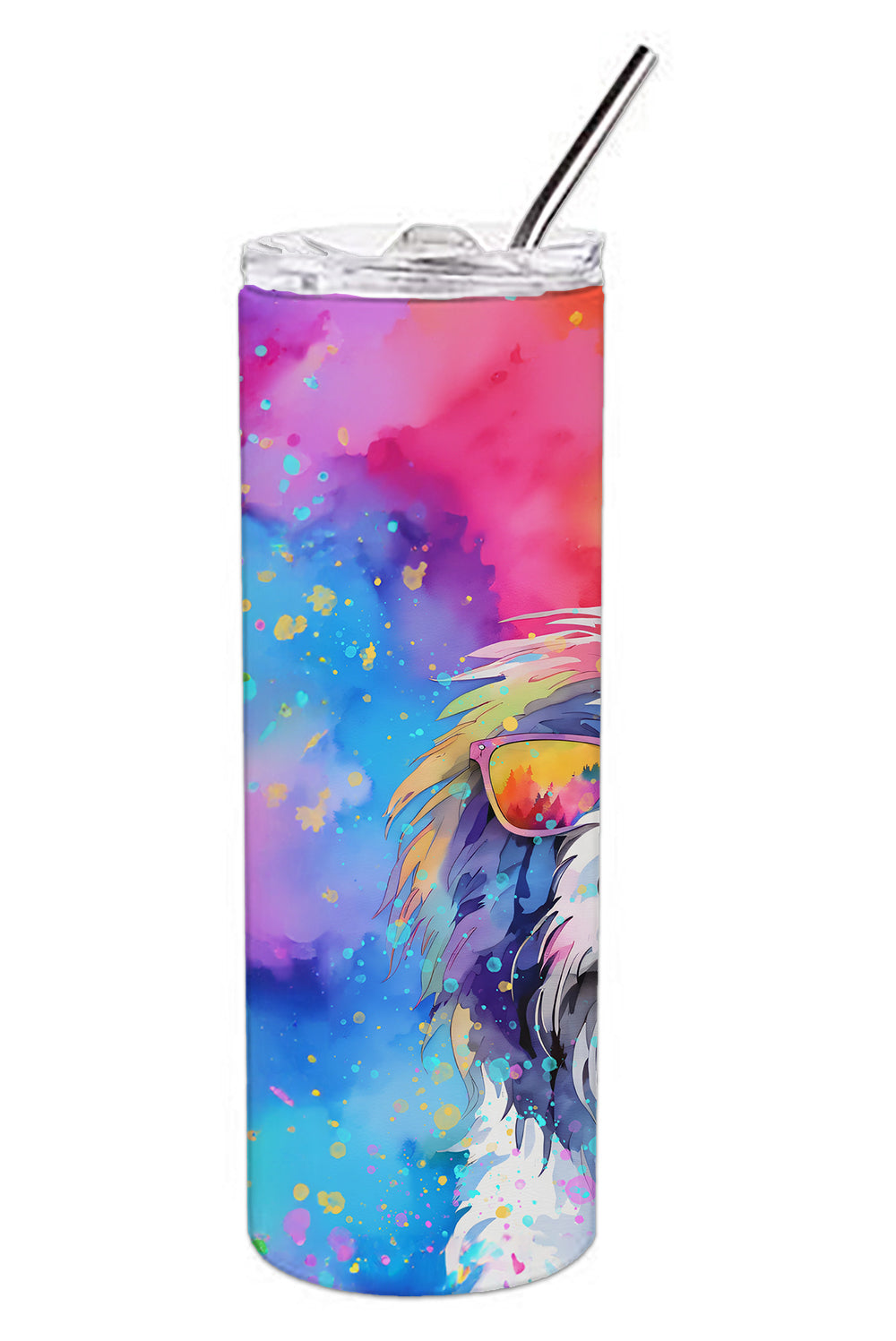 Old English Sheepdog Hippie Dawg Stainless Steel Skinny Tumbler