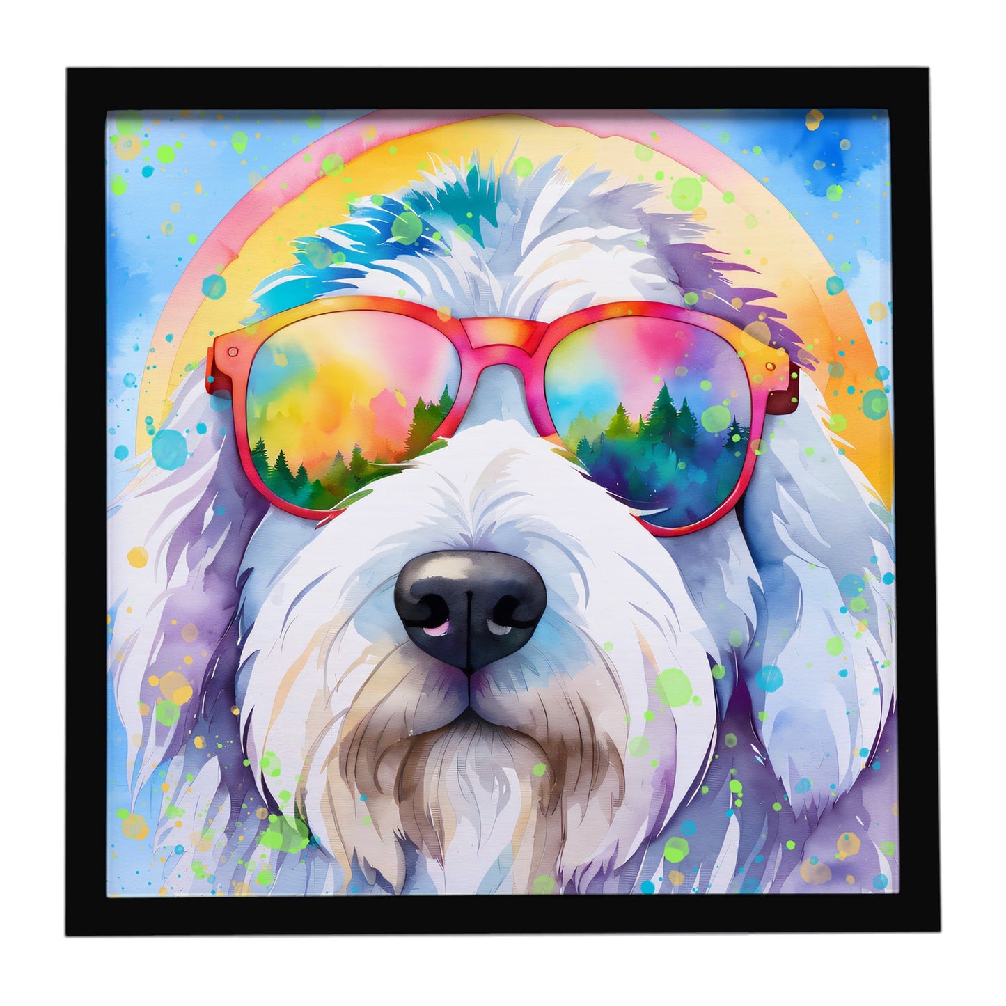 Old English Sheepdog Hippie Dawg Framed Metal Print