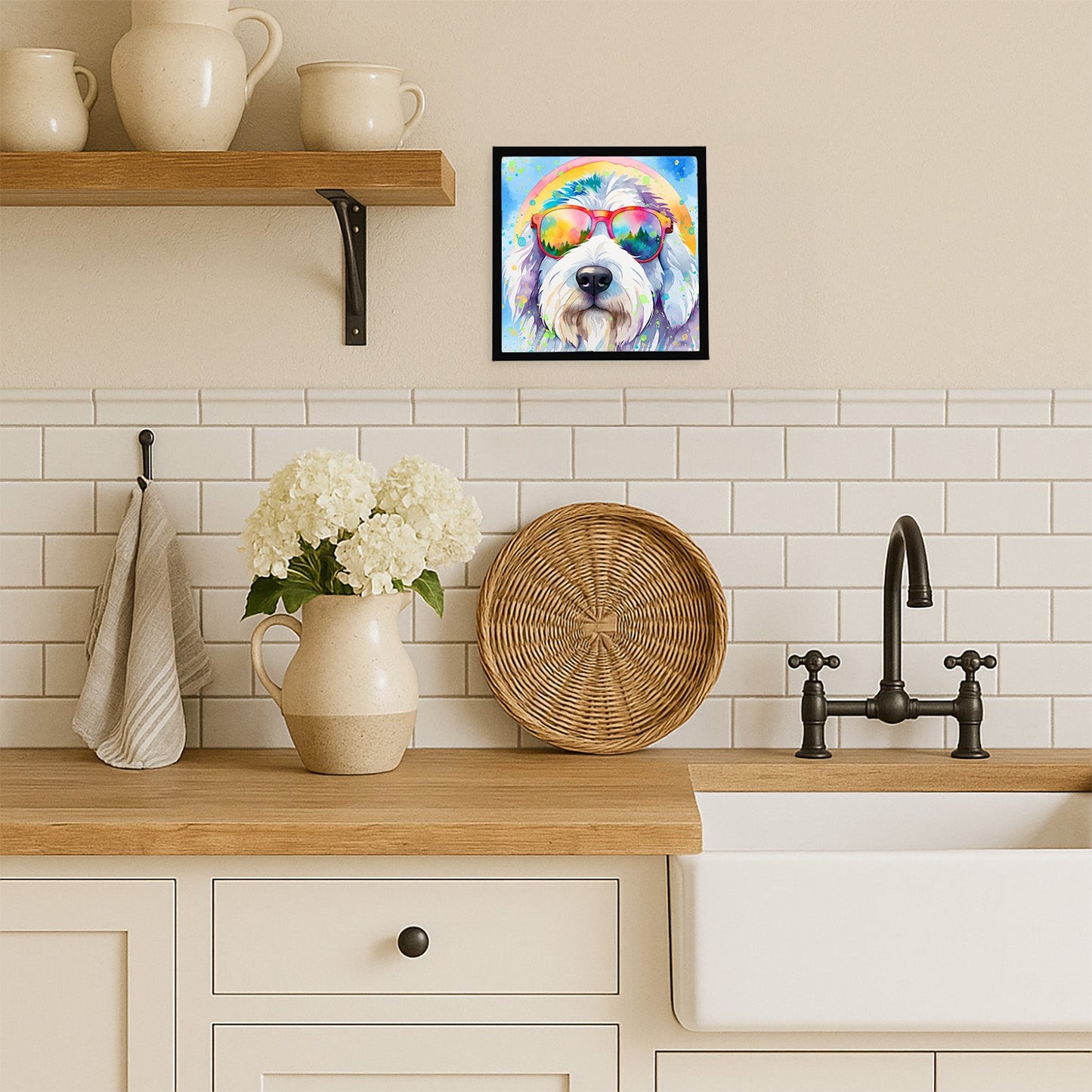 Old English Sheepdog Hippie Dawg Framed Metal Print