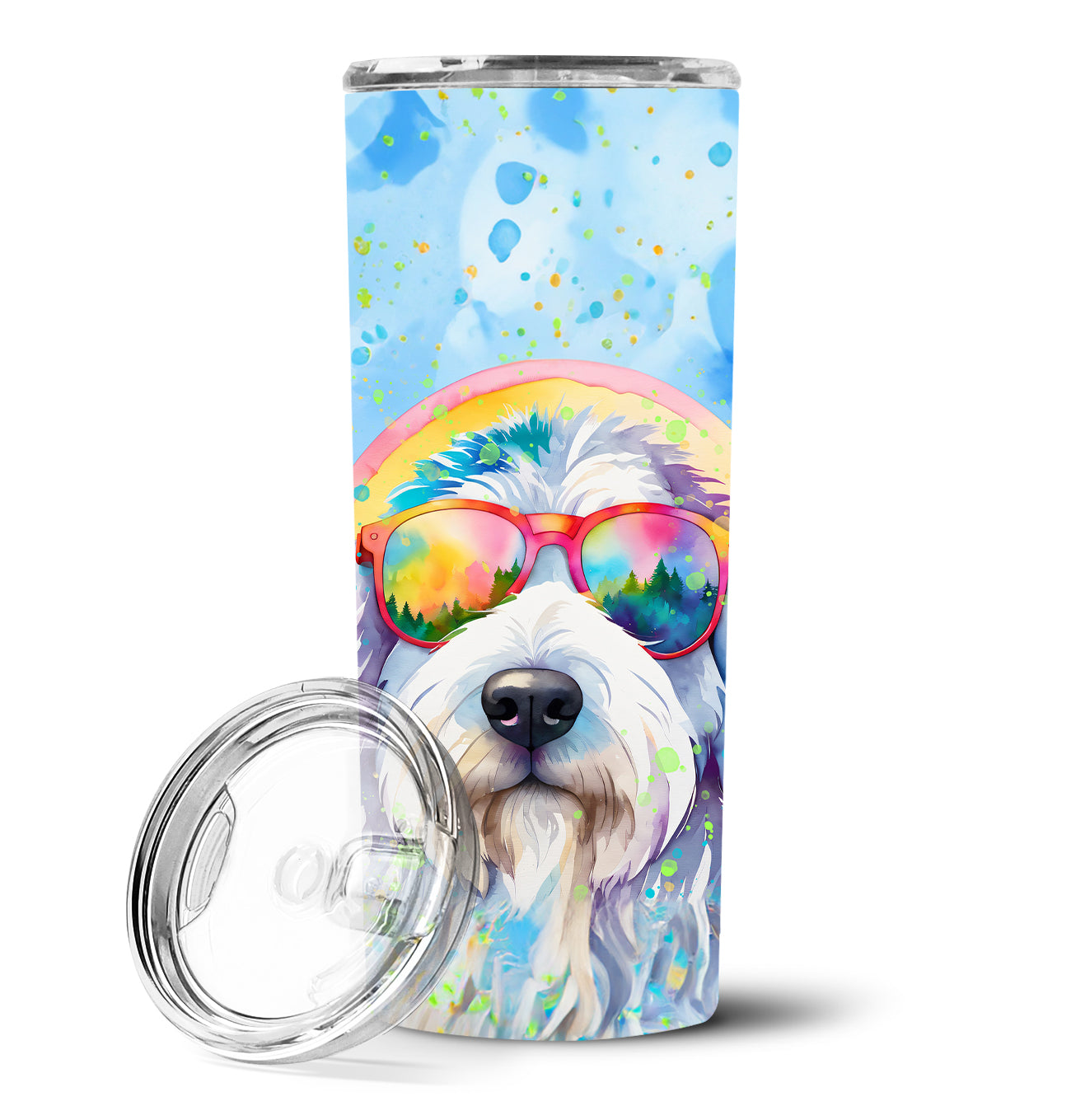 Old English Sheepdog Hippie Dawg Stainless Steel Skinny Tumbler