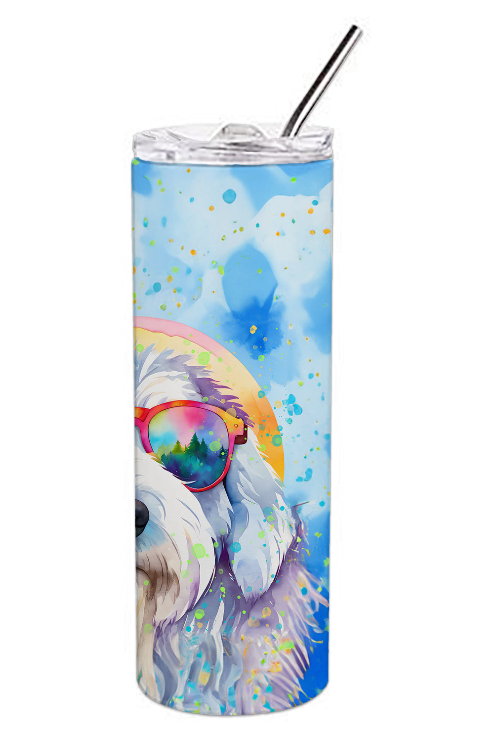 Old English Sheepdog Hippie Dawg Stainless Steel Skinny Tumbler