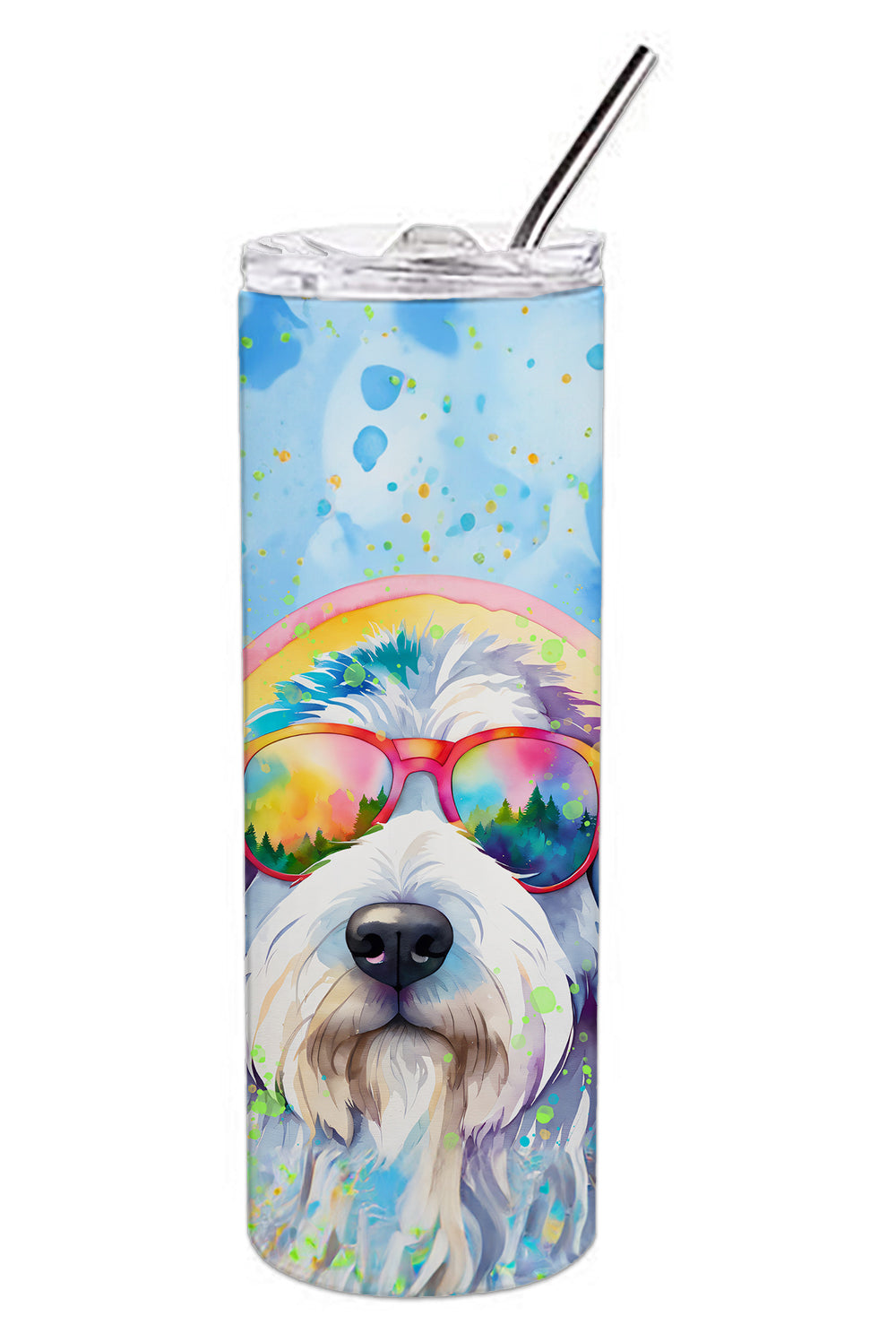 Old English Sheepdog Hippie Dawg Stainless Steel Skinny Tumbler