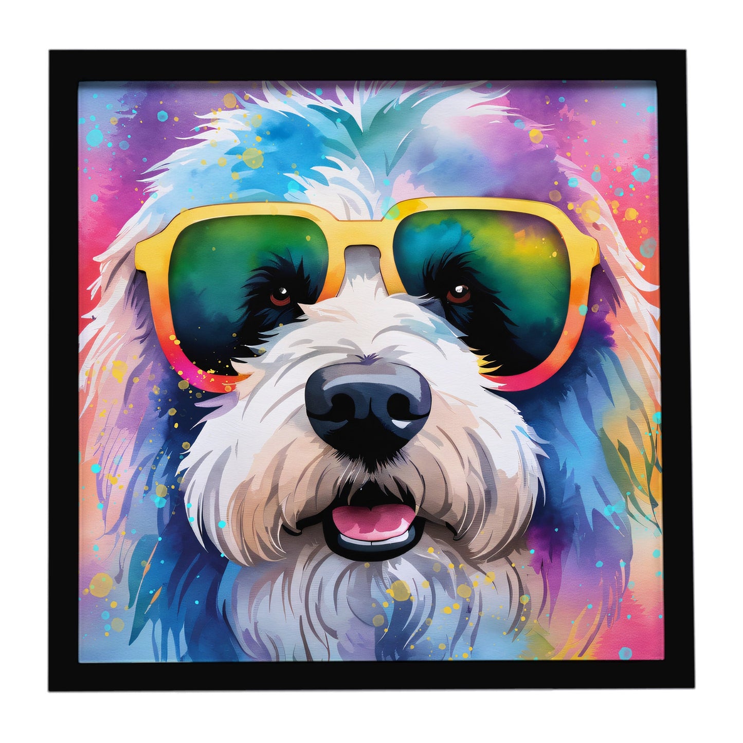 Old English Sheepdog Hippie Dawg Framed Metal Print