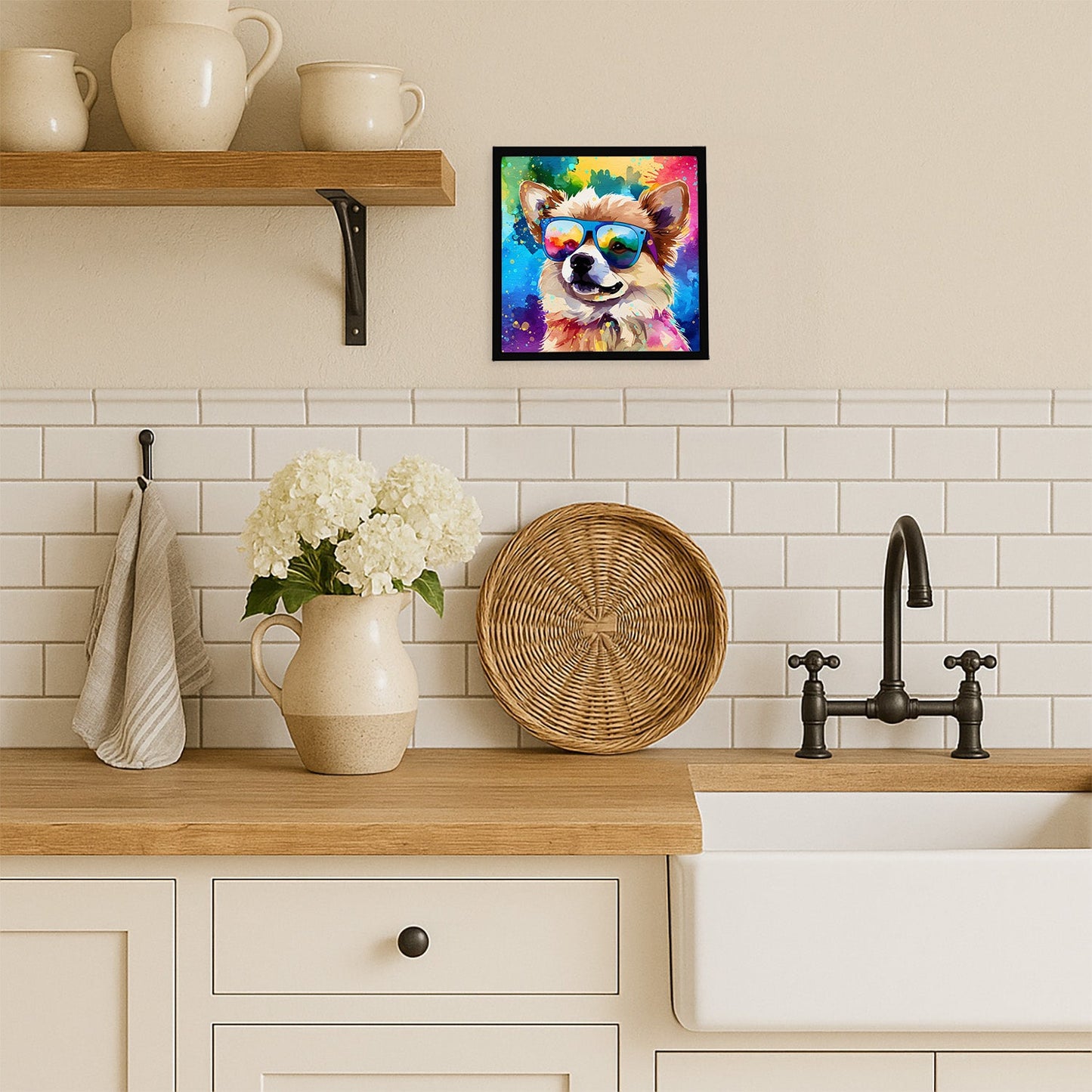 Pomeranian Hippie Dawg Framed Metal Print