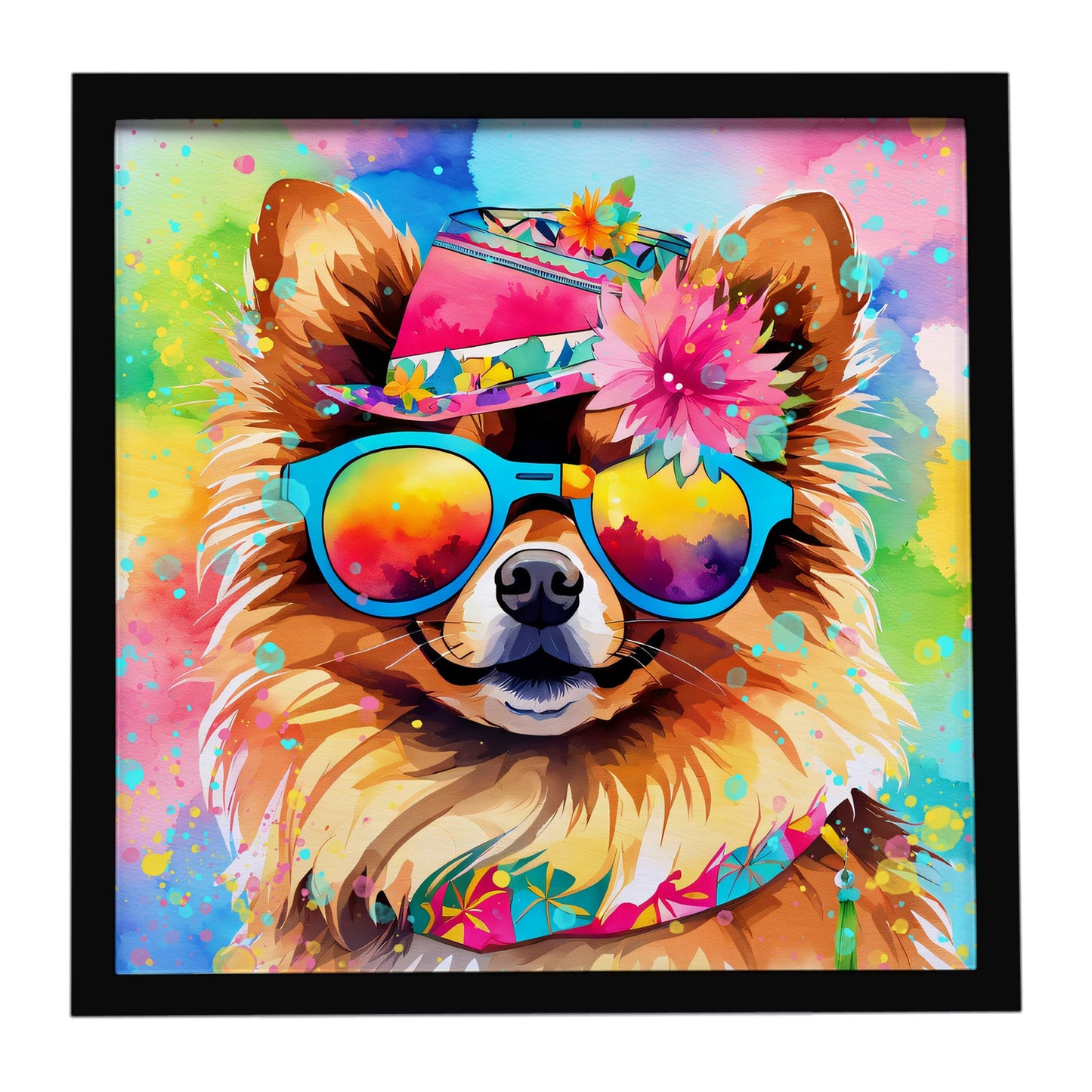 Pomeranian Hippie Dawg Framed Metal Print
