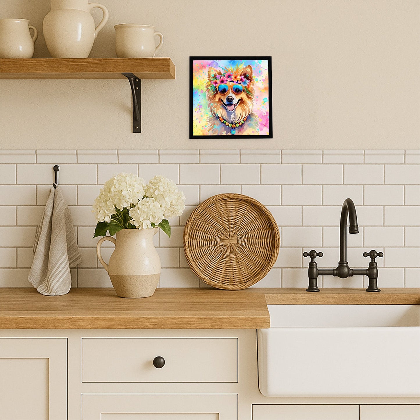 Pomeranian Hippie Dawg Framed Metal Print