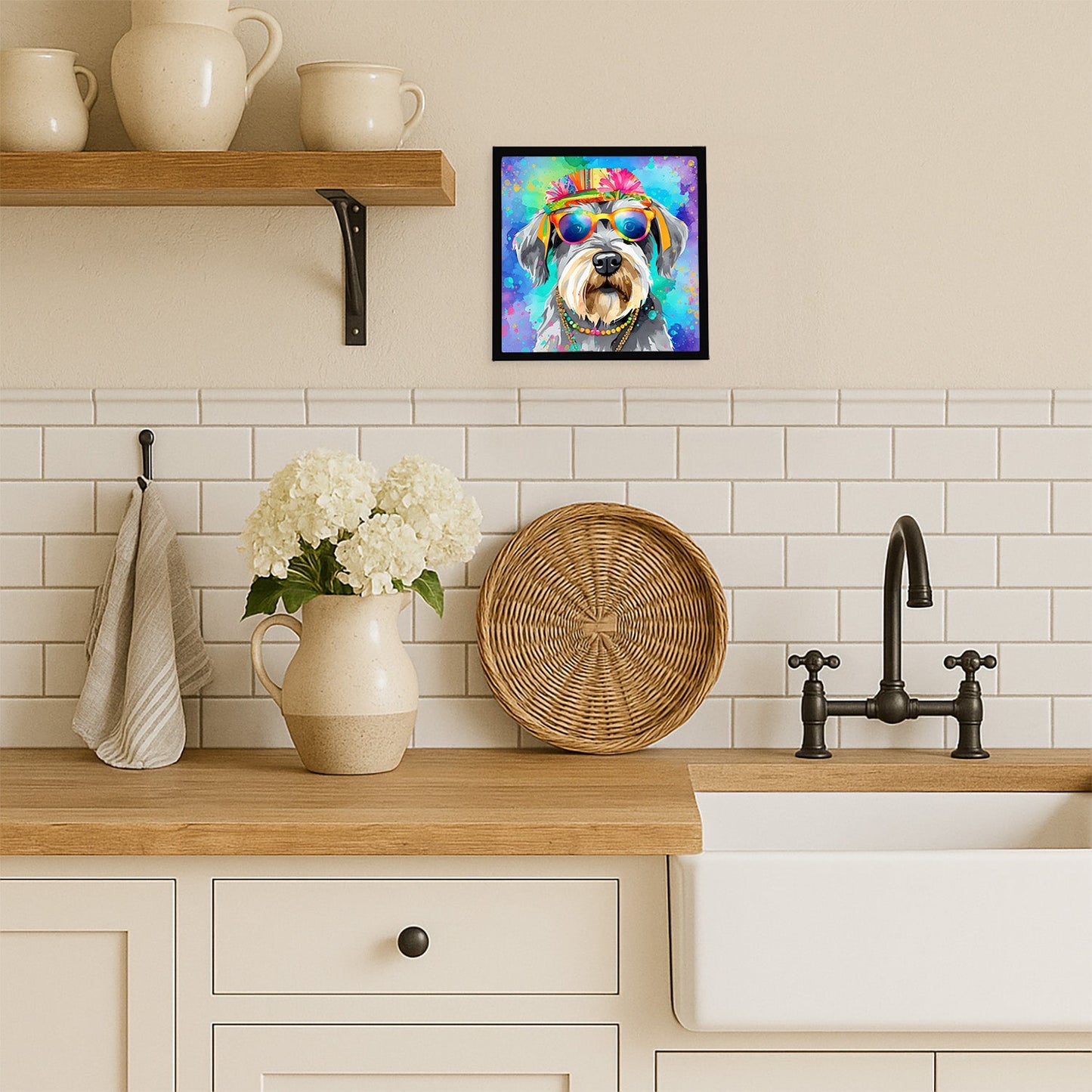 Schnauzer Hippie Dawg Framed Metal Print