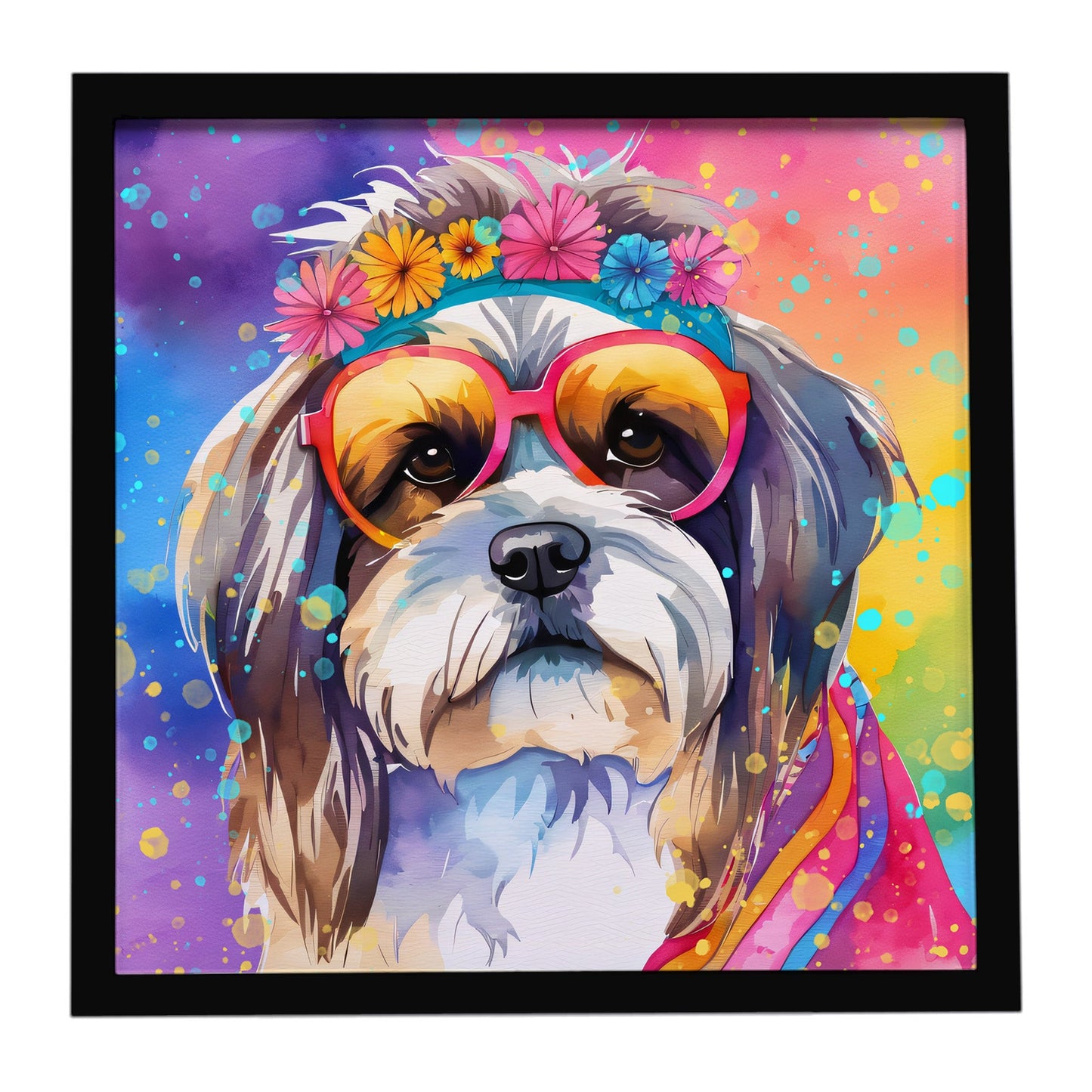 Shih Tzu Hippie Dawg Framed Metal Print