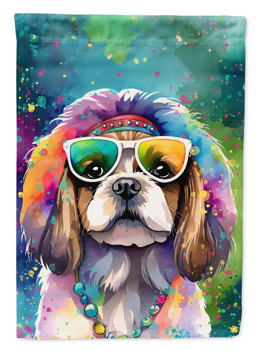 Shih Tzu Hippie Dawg Garden Flag – Retro Dog with Sunglasses & Multicolored Background