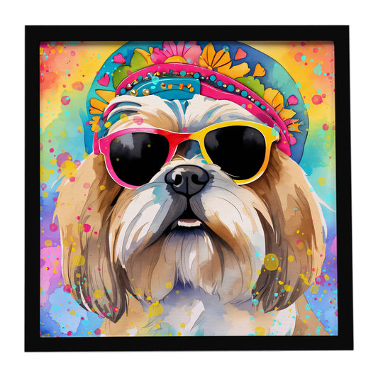 Shih Tzu Hippie Dawg Framed Metal Print
