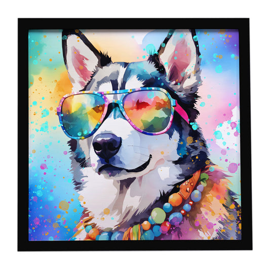 Siberian Husky Hippie Dawg Framed Metal Print