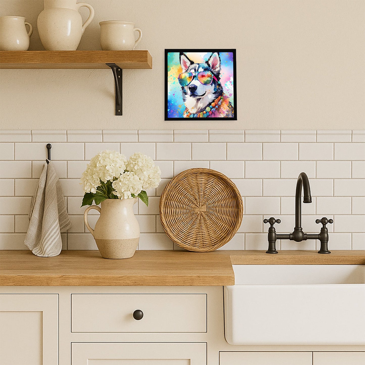 Siberian Husky Hippie Dawg Framed Metal Print