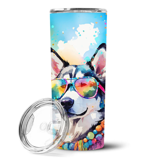 Siberian Husky Hippie Dawg Stainless Steel Skinny Tumbler