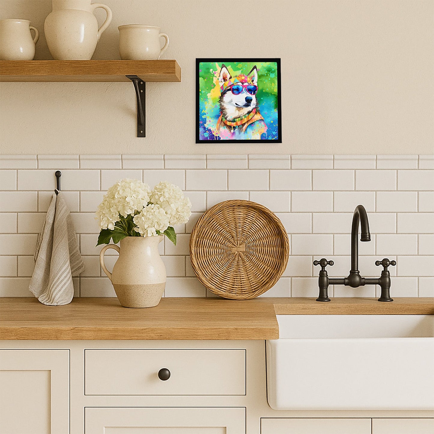 Siberian Husky Hippie Dawg Framed Metal Print