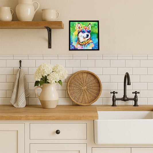 Siberian Husky Hippie Dawg Framed Metal Print