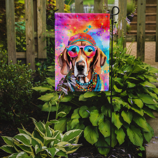 Weimaraner Hippie Dawg Garden Flag – Retro Dog with Sunglasses & Multicolored Background