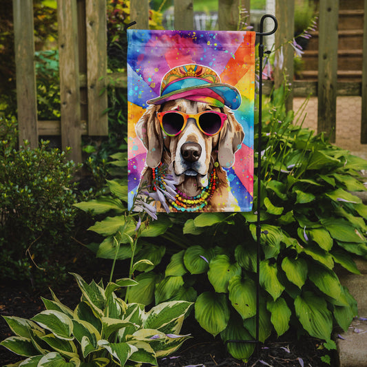 Weimaraner Hippie Dawg Garden Flag – Retro Dog with Sunglasses & Multicolored Background