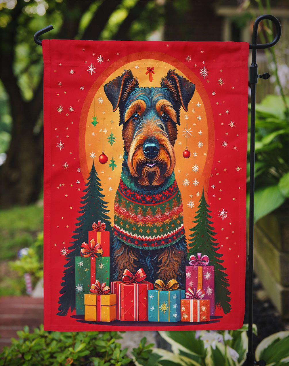 Airedale Terrier Holiday Christmas Garden Flag – Outdoor Decorative Yard Flag