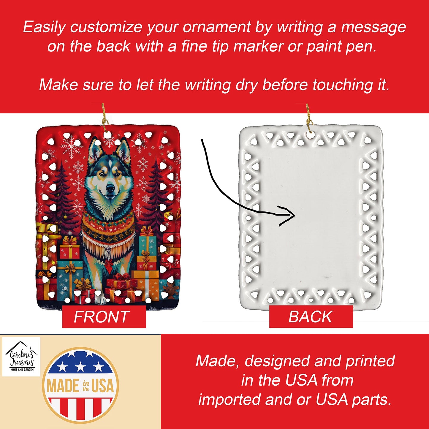 Alaskan Malamute Holiday Christmas Porcelain Ornament