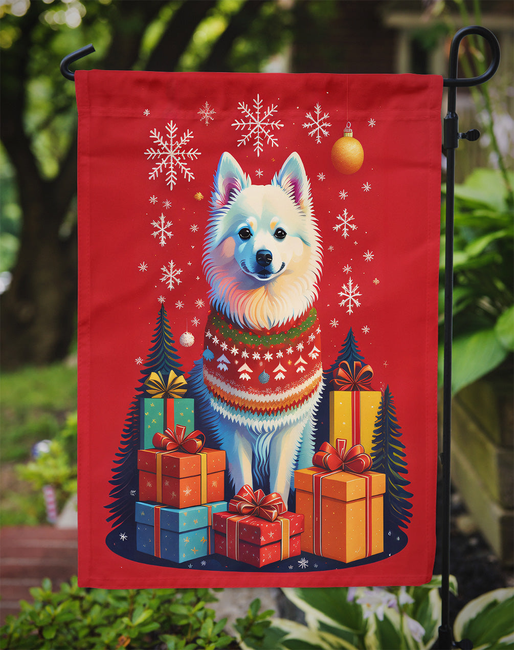 American Eskimo Holiday Christmas Garden Flag – Outdoor Decorative Yard Flag