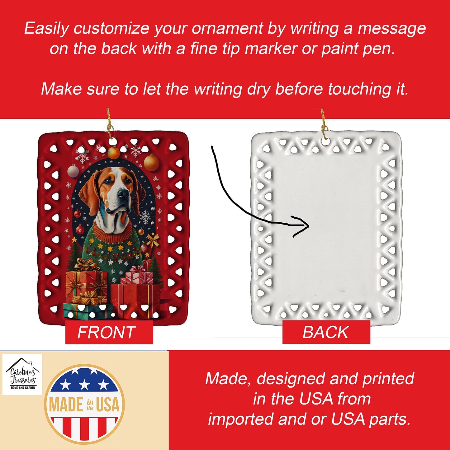 American Foxhound Dog Holiday Christmas Porcelain Ornament