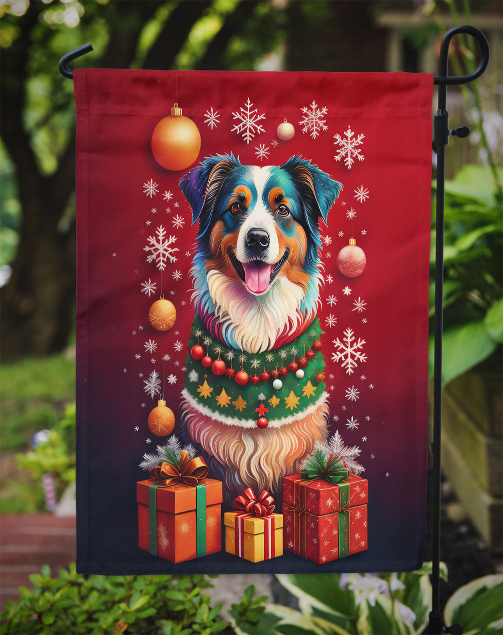 Australian Shepherd Holiday Christmas Garden Flag – Outdoor Decorative Yard Flag